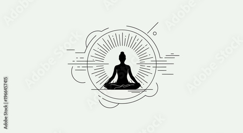 Person Meditating in Lotus Pose with Radiating Light and Energy, in bright studio.