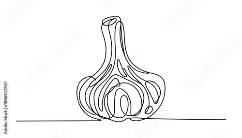 One continuous line illustration of an garlic vegetable, isolated on white background.