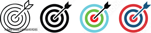 Four targets with arrows in different colors and styles bullseye archery goals