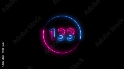 Dynamic circular and glowing neon number 133 animation and creating a stunning. 4k video.