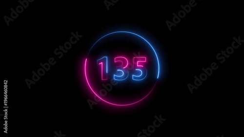 Dynamic circular and glowing neon number 135 animation and creating a stunning. 4k video.