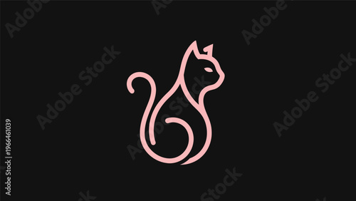Pink cat line art design on black background