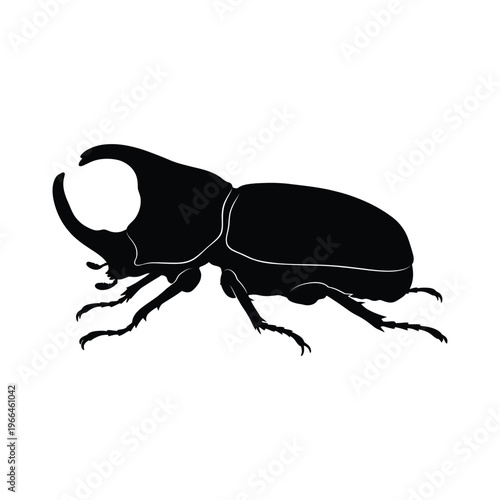 Black silhouette of a beetle with large horn insect
