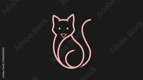 Pink cat line art on black background