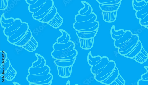 Ice Cream Pattern Design. Seamless Dessert Illustration. Sweet Frozen Treat Motif. Handdrawn Cute Style. Background For Packaging Textile