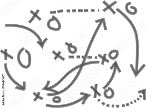 Hand draw strategy game plan for football, basketball, handball, sketched black marker, isolated on white, clipping path, design elements