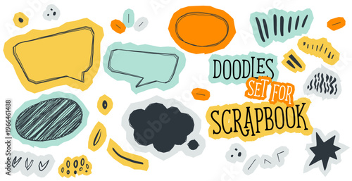 hand drawn playful scrapbook doodle border frame in set