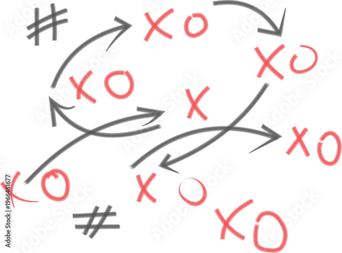 Hand draw strategy game plan for football, basketball, handball, sketched black marker, isolated on white, clipping path, design elements