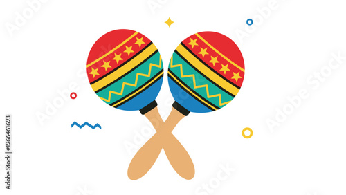 Pair of colorful Mexican maracas decorated with stars and geometric patterns for musical and festive celebration themed designs.