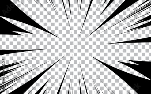 Comic book black and white radial lines background. Manga speed frame. Super hero action.