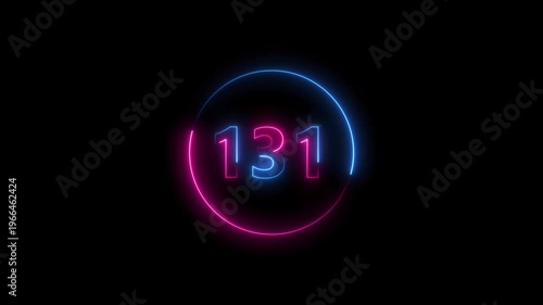 Dynamic circular and glowing neon number 131 animation and creating a stunning. 4k video.