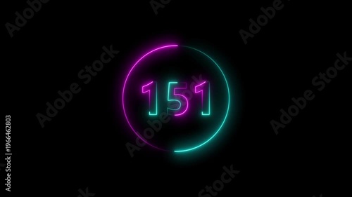 Dynamic circular and glowing neon number 151 animation and creating a stunning. 4k video.