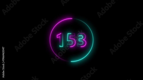 Dynamic circular and glowing neon number 153 animation and creating a stunning. 4k video.