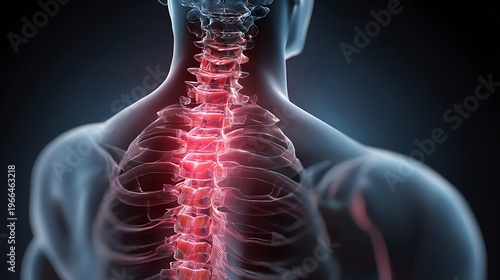 Human spine showing pain and inflammation concept