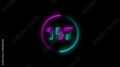 Dynamic circular and glowing neon number 157 animation and creating a stunning. 4k video.