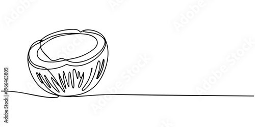 Coconut continuous one line drawing tropical fruit vector illustration