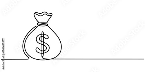 Money bag continuous one line drawing finance wealth vector icon