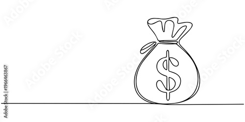 Money bag continuous one line drawing finance wealth vector icon