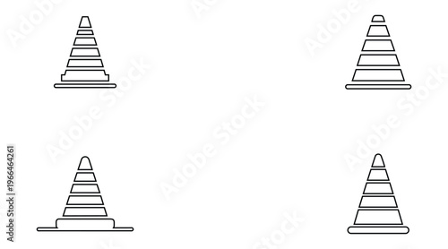 Traffic cone road divider line icon set, cone construction signal outline icon vector illustration