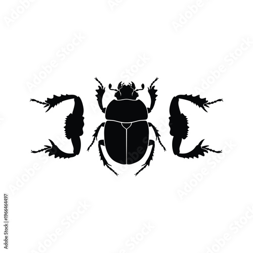 Black scarab beetle silhouette with three views insect