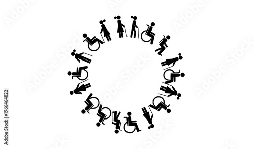 Minimal disability silhouettes circle composition inclusive people accessibility