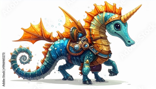Whimsical Seahorse Dragon Hybrid - A Fantasy Creature Illustration.