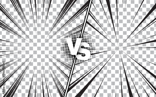 comic halftone style with zoom versus lines in background design.