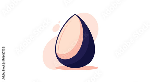Dark purple makeup blender sponge or beauty egg used for applying foundation and blending cosmetics on a pink background.
