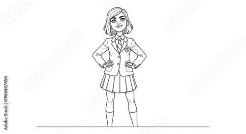 Anime School Girl Standing Confidently with Hands on Hips.