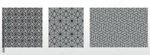 Geometric set of seamless black and gray patterns. Simple vector graphics