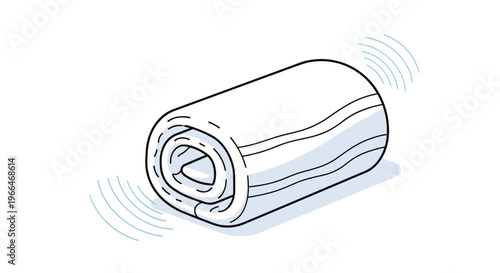 Rolled-up white rug or mat is shown with lines indicating movement or vibration against a clean white background.