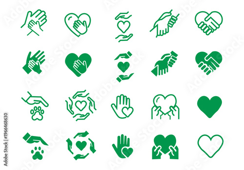 Charity hands icon set. Donation and aid symbol. Friendship logo. Vector illustration.