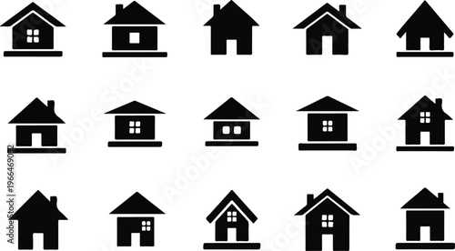 Web home icon set for websites and apps. Simple house symbol. Flat real estate sign. Main page pictogram in filled, thin line, outline and stroke style. Isolated illustration.