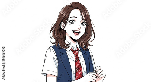 Anime Girl in School Uniform Smiling Brightly.