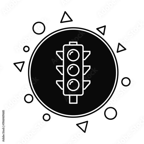Traffic light icon with geometric shapes on black circle background icon