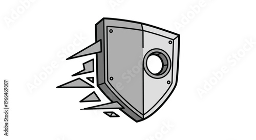 Silver metallic shield with a circular center hole and sharp stylized wing shapes representing protection and speed.