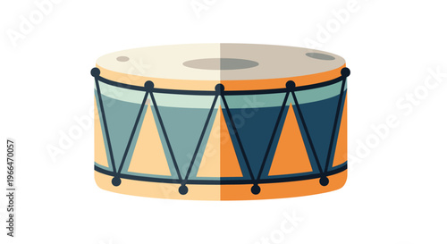 Colorful traditional percussion drum with a blue body and orange triangular patterns for music and performance.