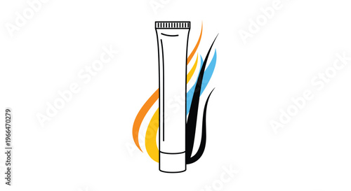 White vertical tube of cosmetic cream or lotion placed in front of colorful orange, yellow, and black hair strands.