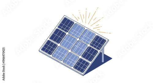 Blue solar panel tilted towards the sun with golden rays representing renewable energy and sustainable power.