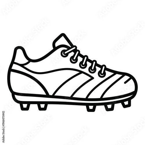 Black and white illustration of a right soccer cleat shoe side view icon