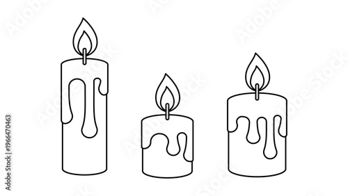 Candle line icons set burning wax collection outline romantic light elements minimal aesthetic