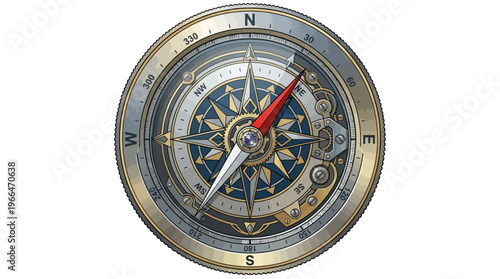 Close up of old compass dial.