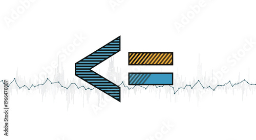 Mathematical less than or equal to symbol depicted with colorful patterns over an abstract audio waveform or digital signal background design.
