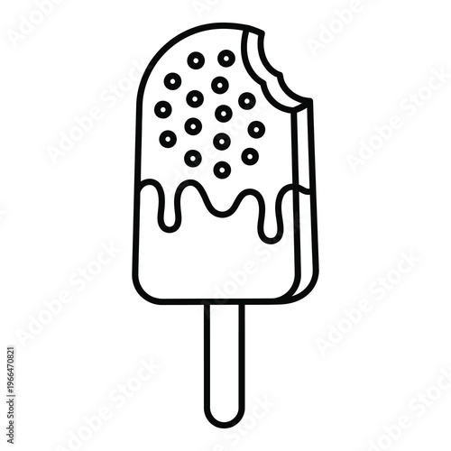 Black and white line drawing of a bitten popsicle on a stick icon