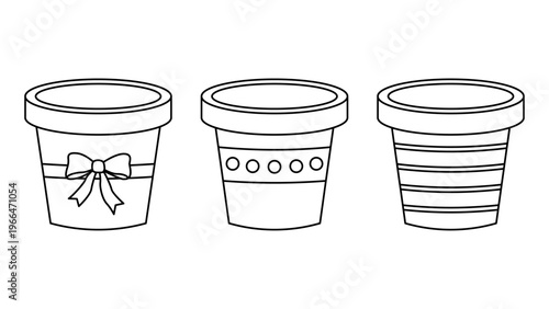 Flower pot line icons set decorative container collection outline style garden planter elements