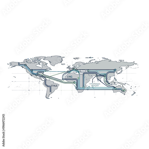 Global map illustrating the intricate network of Liquefied Natural Gas (LNG) transportation routes across continents and oceans.