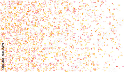 Scattered pixelated confetti in warm orange pink and yellow hues pixel confetti scattered shapes
