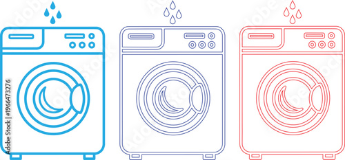Three washing machines a colorful line art illustration of laundry appliances
