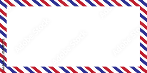 Airmail envelope frame. Commercial envelope. International vintage letter border. Retro air mail postcard with blue and red stripes. Blank correspondence paper template.eps,10