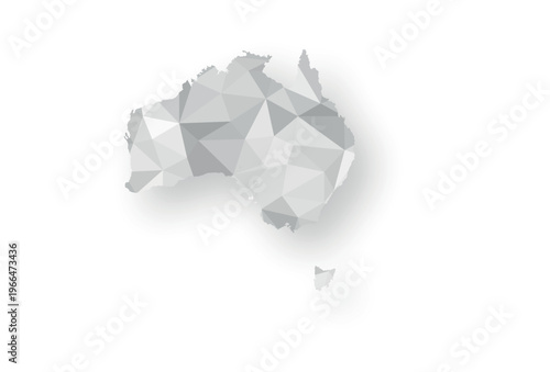 Gray Polygonal Low Poly Map of Australia with Shadow Isolated on White Background